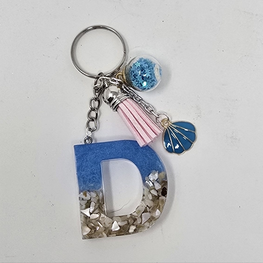 Handmade resin beach themed letter D keychain